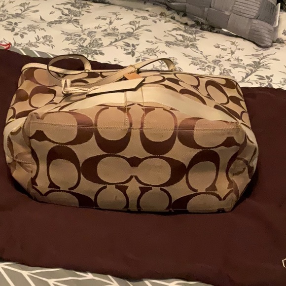 Authentic COACH Tote has # number verification inside, cream gold and brown - Picture 3 of 4